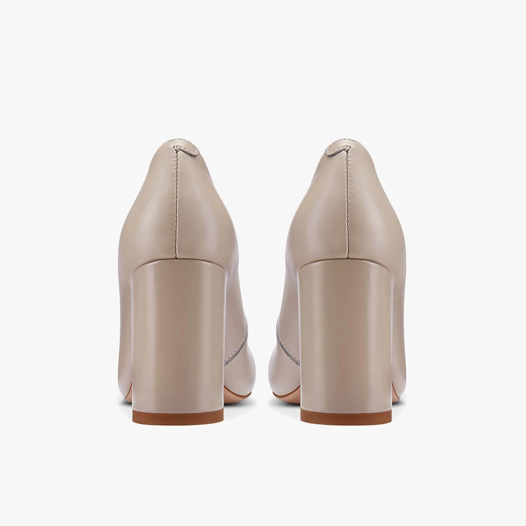 *ESHA - beige leather chunky high heel pump