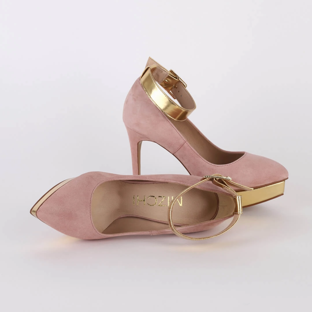 *UK size 2 - LUXX - platform heels (custom BLACK version -silver base - strap hot pink) 10/2cm heels