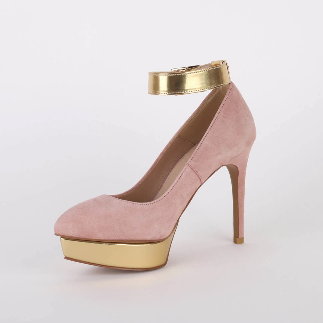 *UK size 2 - LUXX - platform heels (custom BLACK version -silver base - strap hot pink) 10/2cm heels