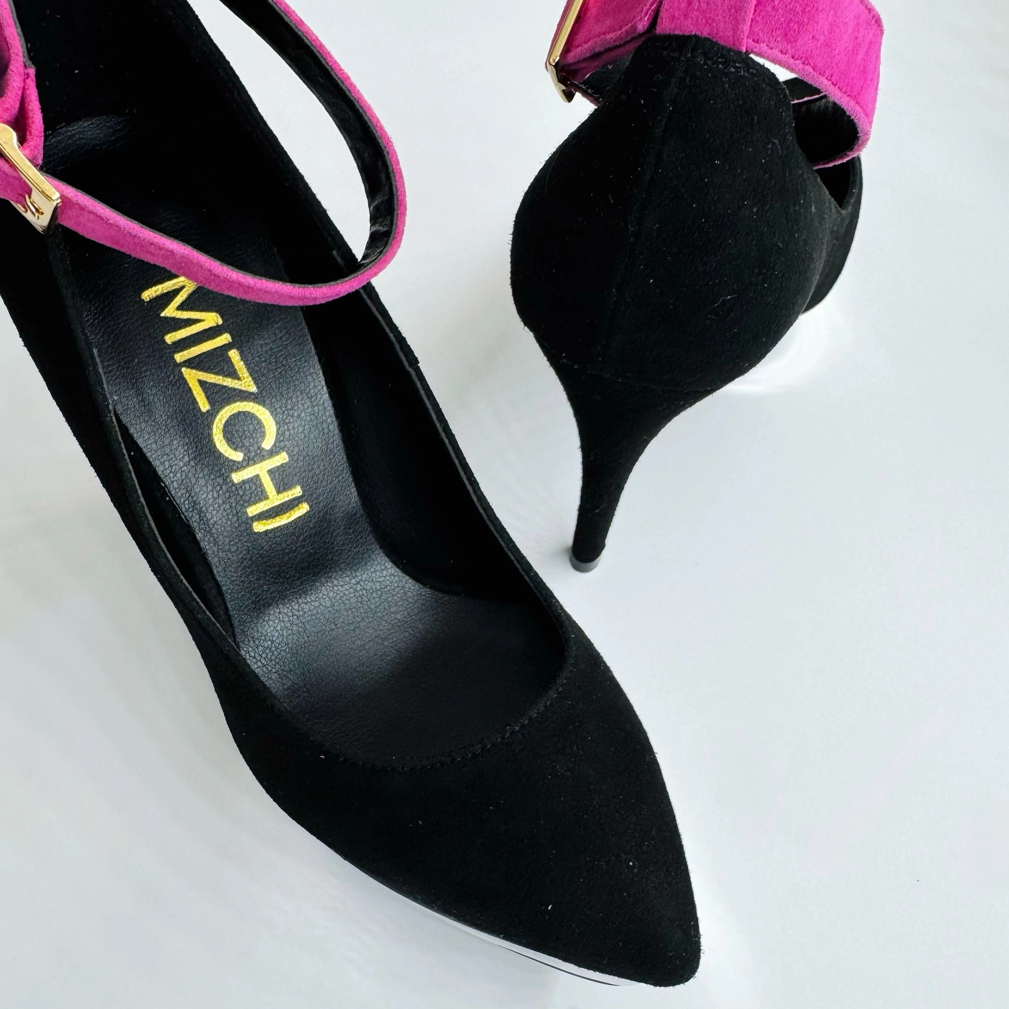 *UK size 2 - LUXX - platform heels (custom BLACK version -silver base - strap hot pink) 10/2cm heels