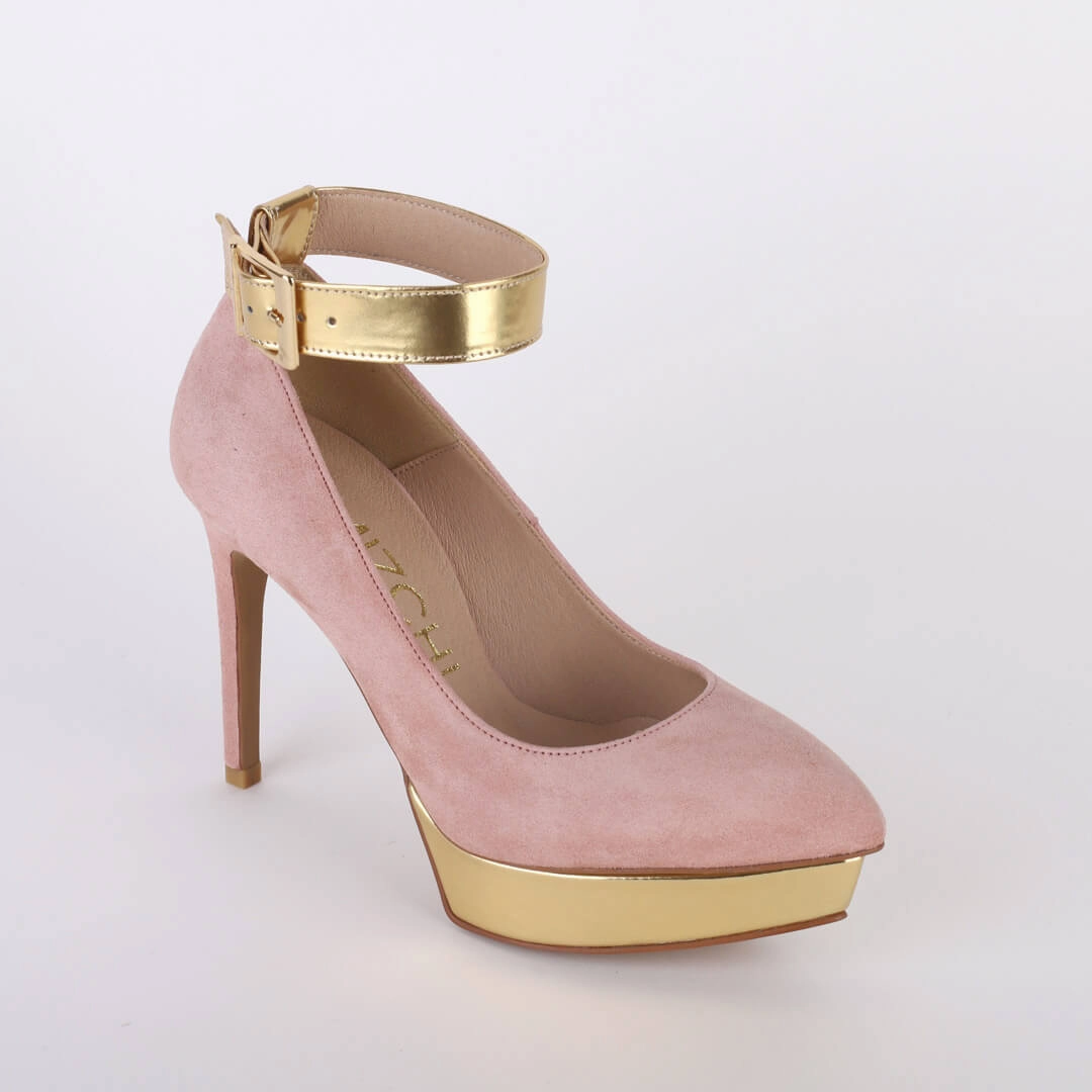 *UK size 2 - LUXX - platform heels (custom BLACK version -silver base - strap hot pink) 10/2cm heels