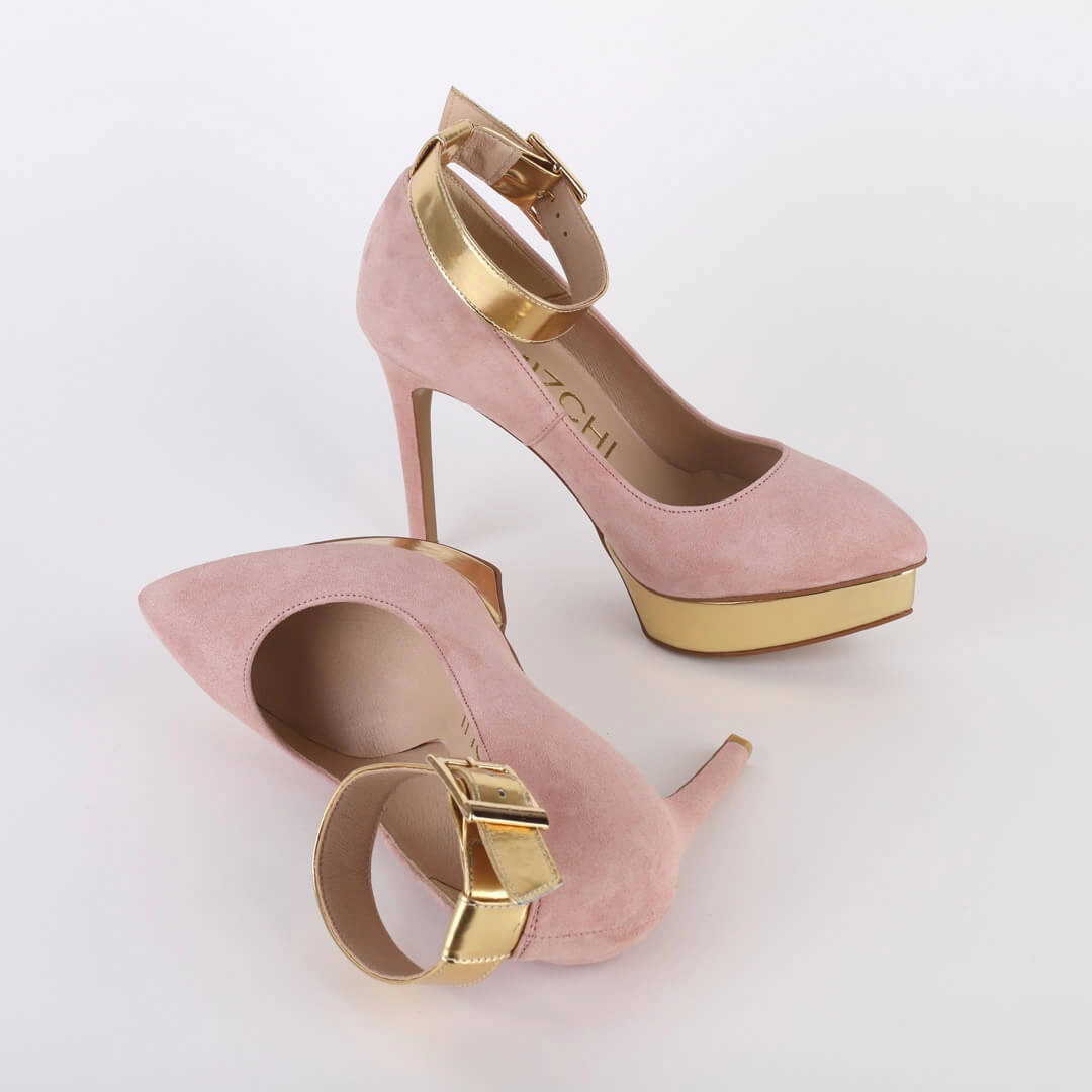 *UK size 2 - LUXX - platform heels (custom BLACK version -silver base - strap hot pink) 10/2cm heels