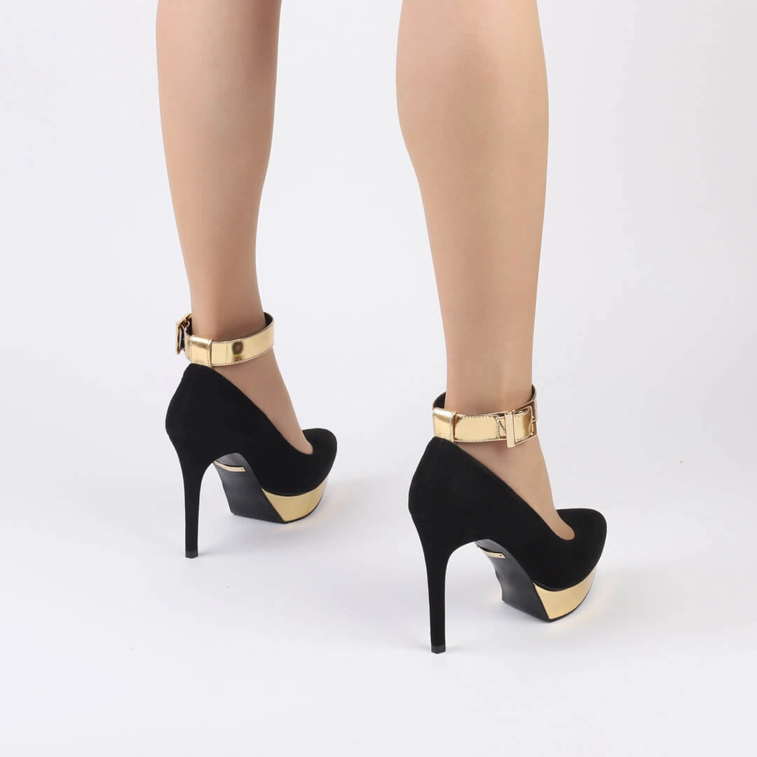 *UK size 2 - LUXX - platform heels (custom BLACK version -silver base - strap hot pink) 10/2cm heels