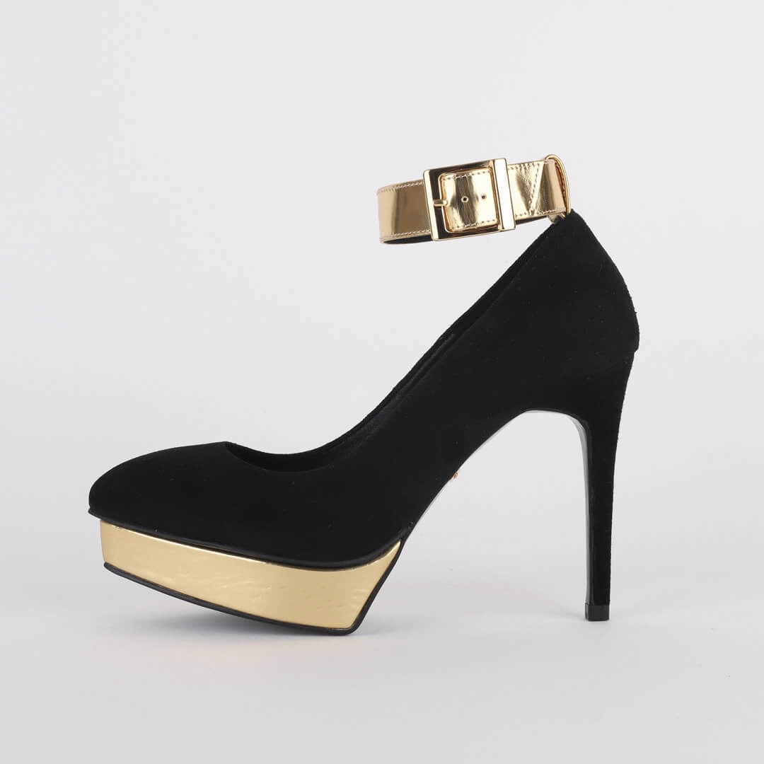 *UK size 2 - LUXX - platform heels (custom BLACK version -silver base - strap hot pink) 10/2cm heels