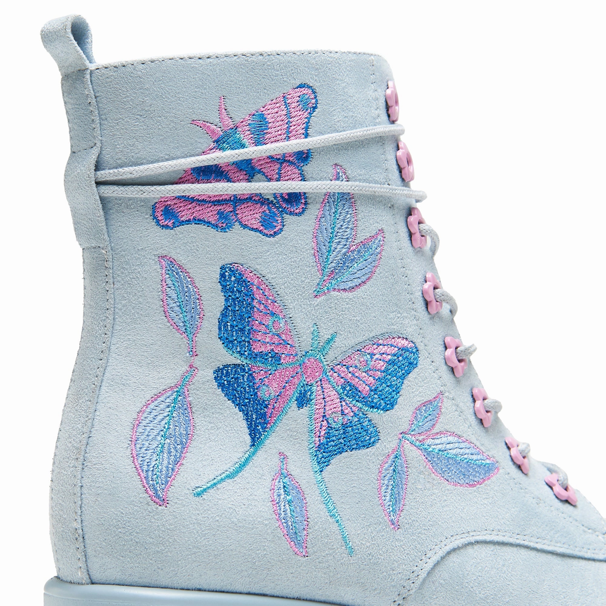 Butterfly Dune Suede Platform Military Boots - Blue