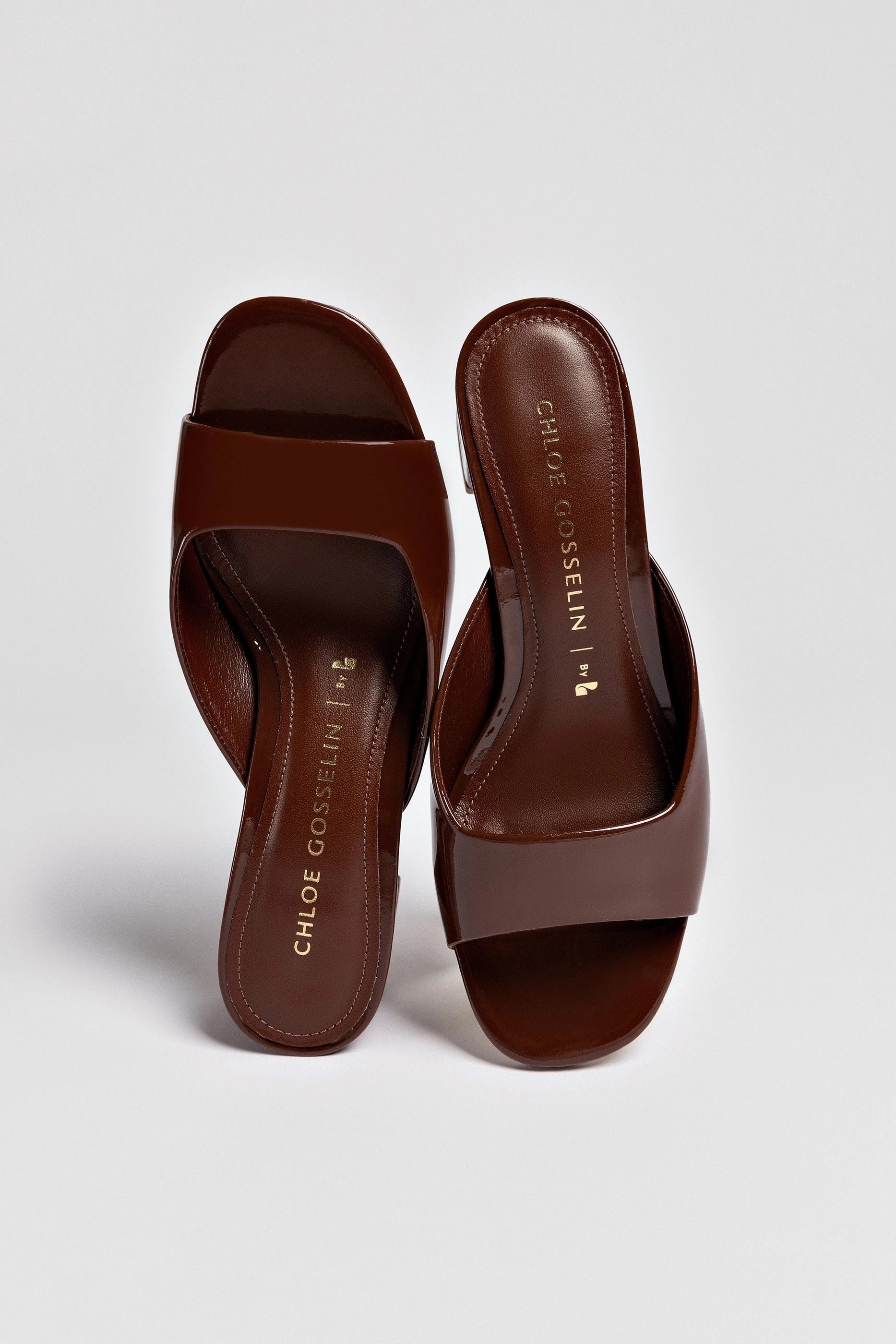Chloe Gosselin by Larroudé Anah Mule In Brown Patent Leather