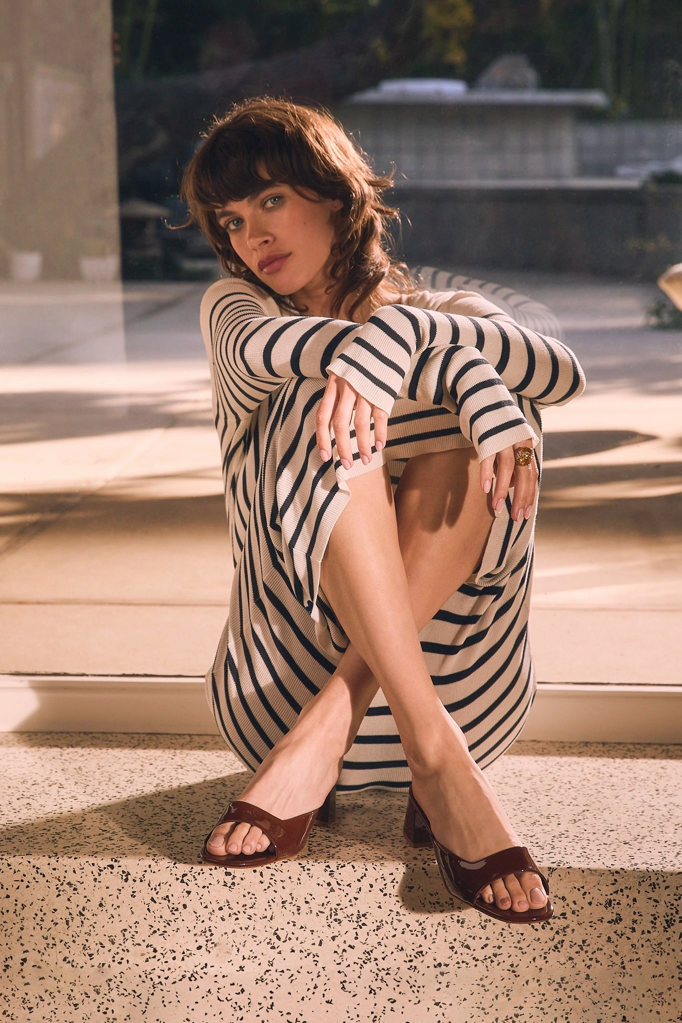 Chloe Gosselin by Larroudé Anah Mule In Brown Patent Leather