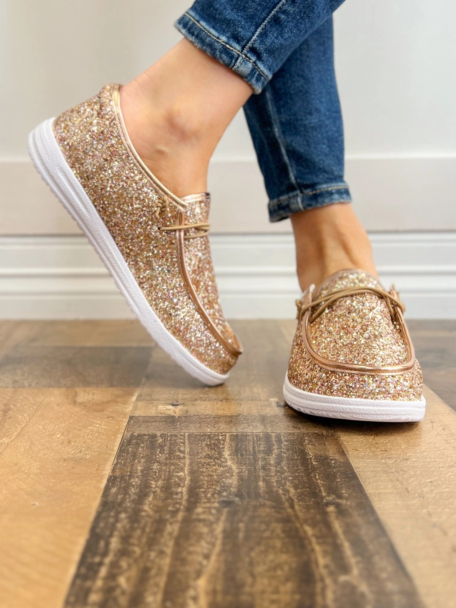 Corkys Kayak Rose Gold Glitter Slip-On Shoes