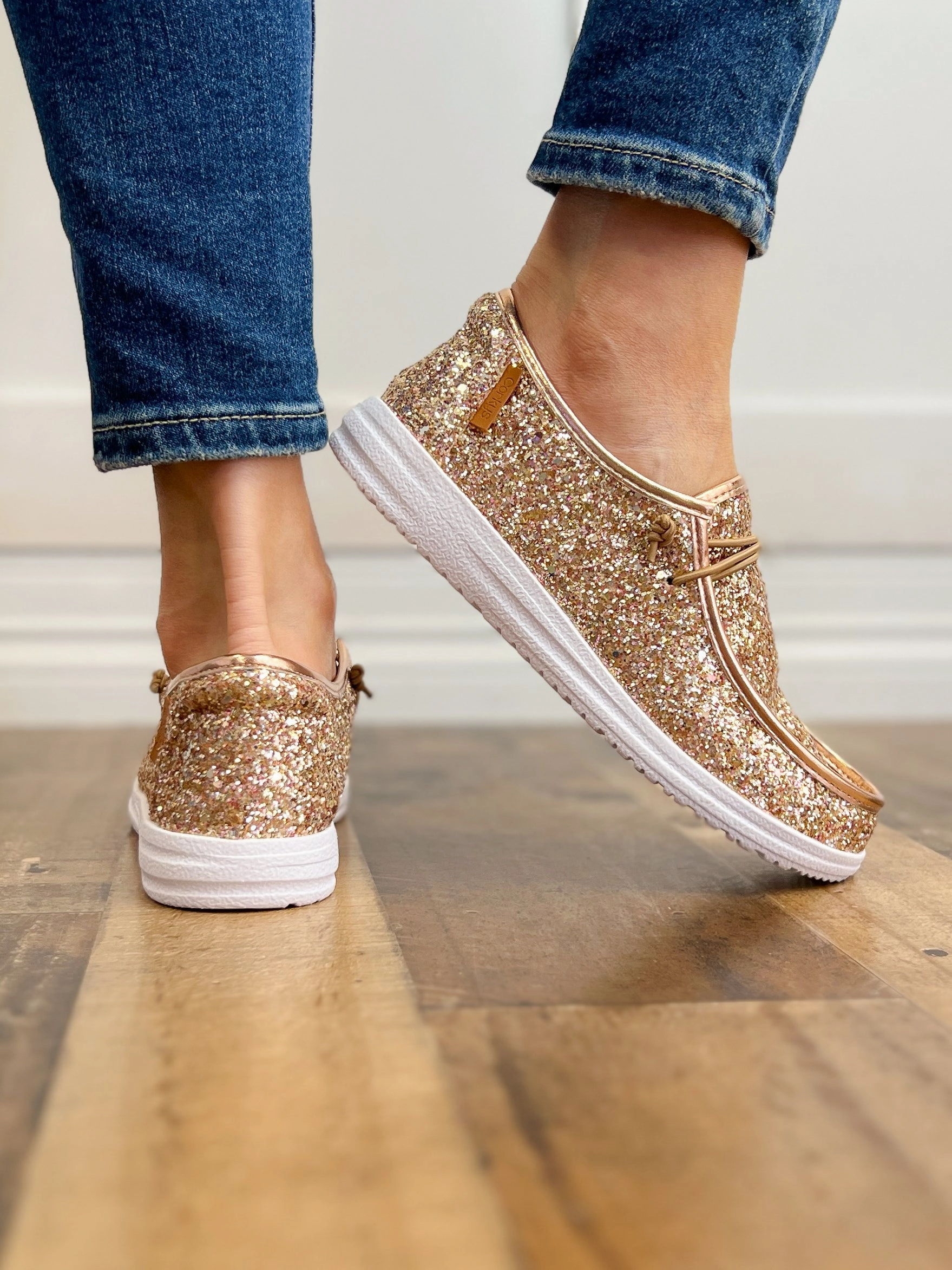 Corkys Kayak Rose Gold Glitter Slip-On Shoes