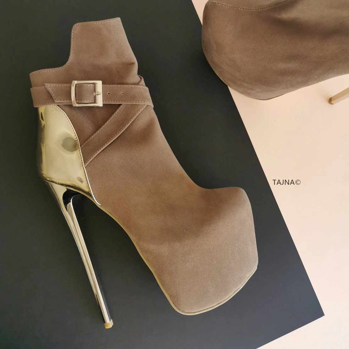 Dark Beige Golden Detail Boots