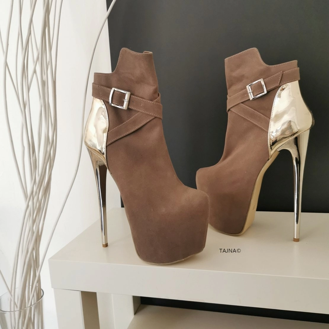 Dark Beige Golden Detail Boots