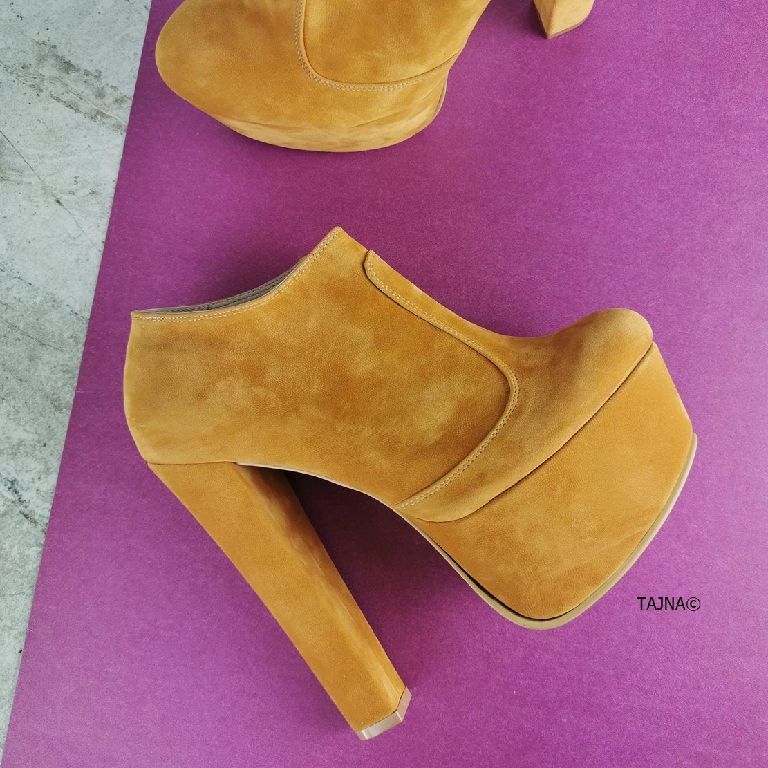 Dark Yellow Chunk Heel Ankl Booties