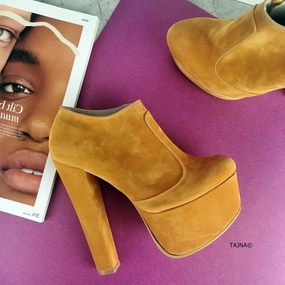 Dark Yellow Chunk Heel Ankl Booties