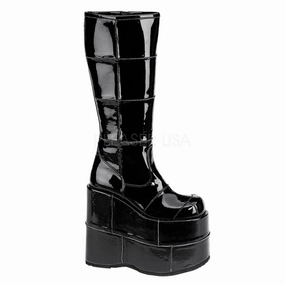 DEMONIA STACK-301 Men's Black Pat Vegan Boots