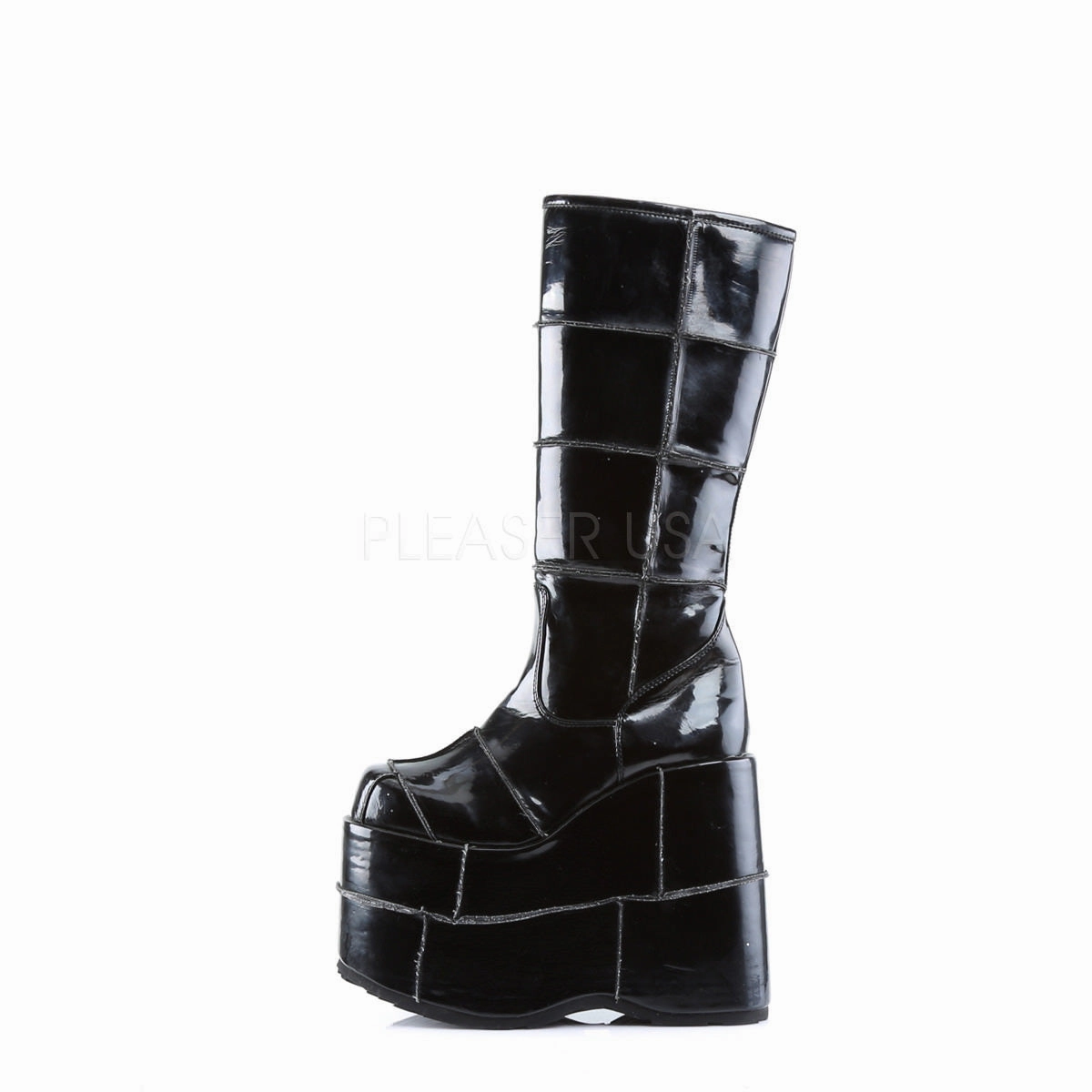 DEMONIA STACK-301 Men's Black Pat Vegan Boots
