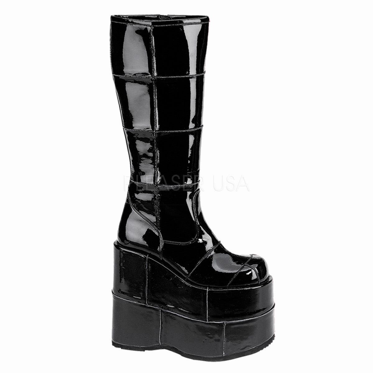 DEMONIA STACK-301 Men's Black Pat Vegan Boots