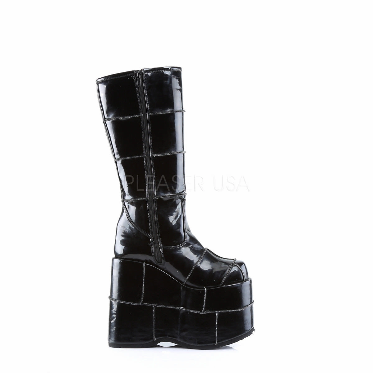 DEMONIA STACK-301 Men's Black Pat Vegan Boots