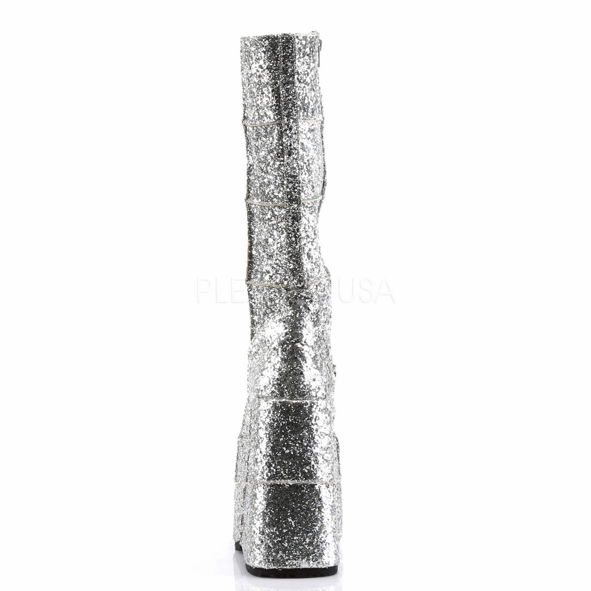 DEMONIA STACK-301G Men's Sliver Glitter Vegan Boots