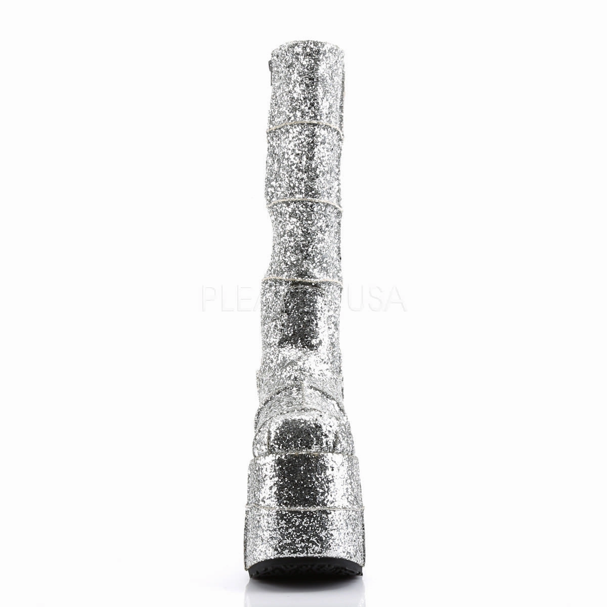 DEMONIA STACK-301G Men's Sliver Glitter Vegan Boots