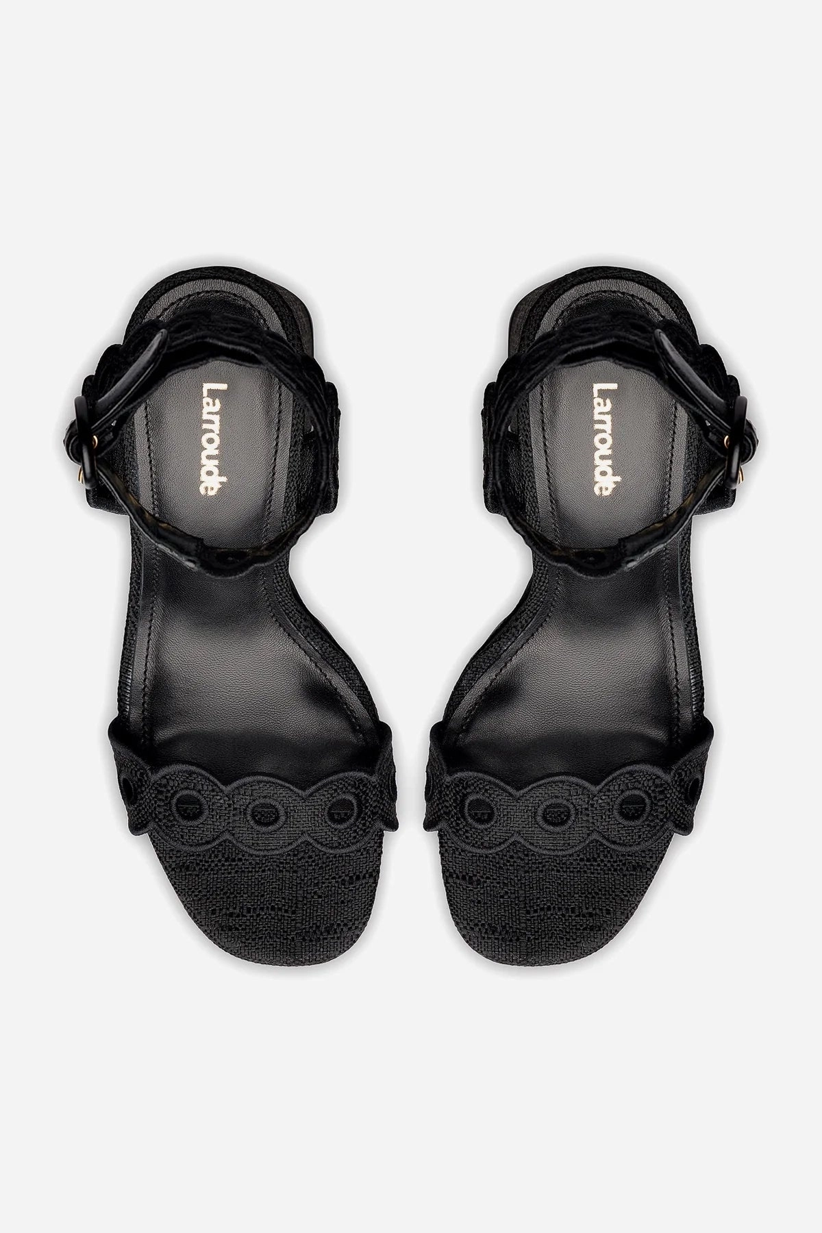 Dolly Broderie Sandal In Black Raffia