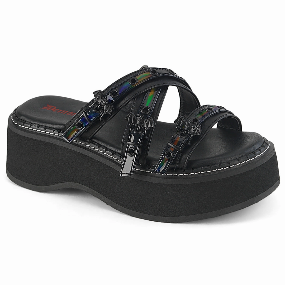 EMILY-07  Black Vegan Leather-Holo Patent