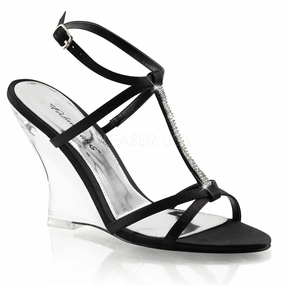 FABULICIOUS LOVELY-428 Black Satin-Clear Slingback Wedges
