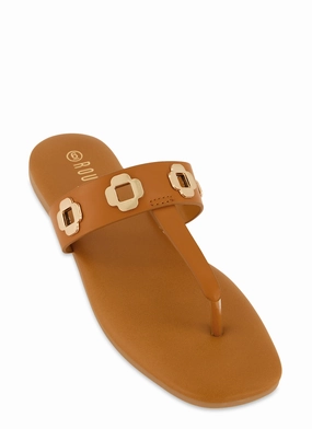 Geometric Metallic Eyelet Thong Slide Sandals