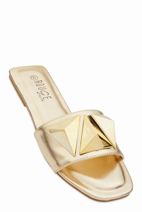 Geometric Metallic Pendant Slide Sandals