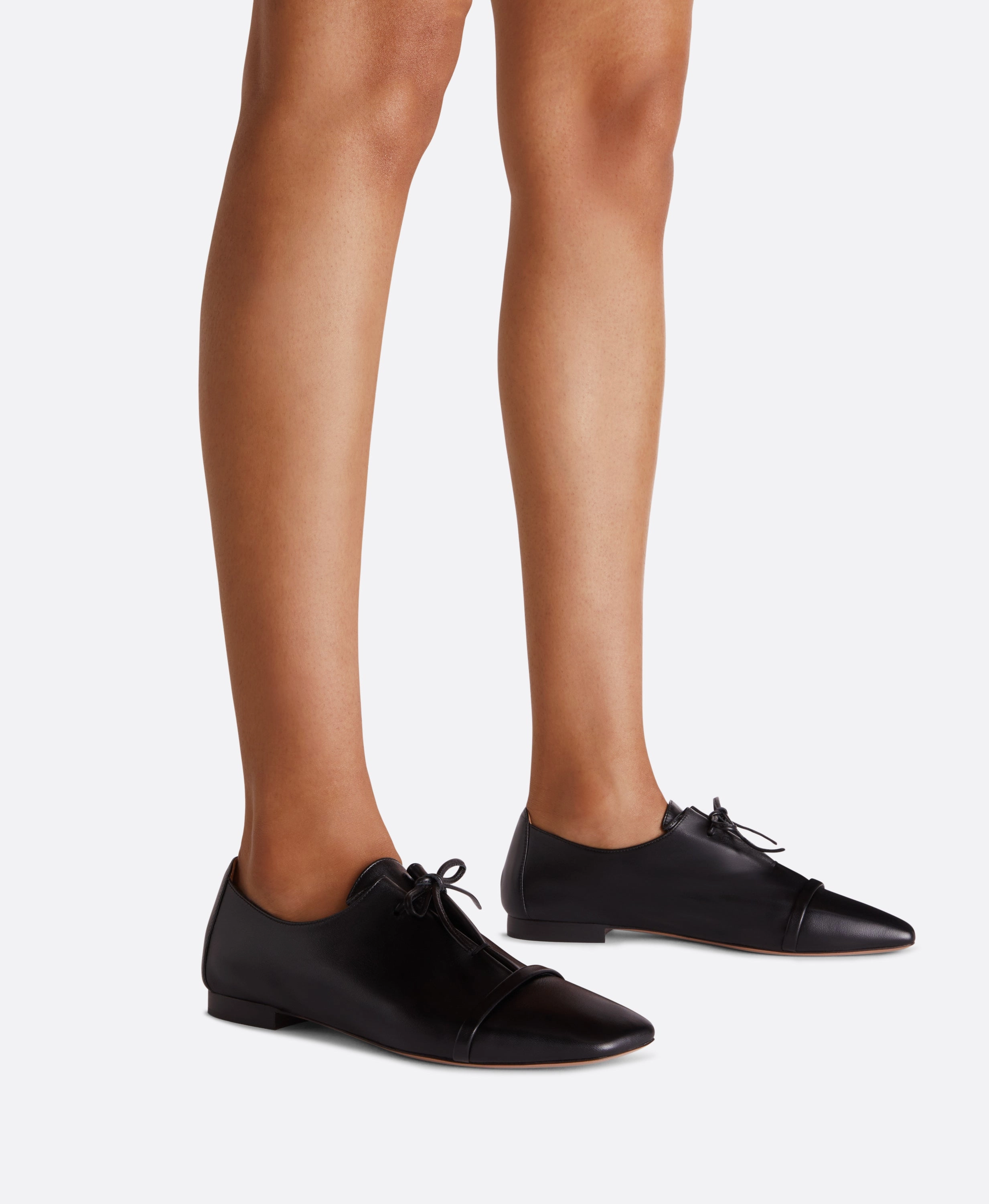 Jean Black Leather Flats