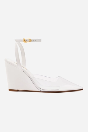Kim Wedge Pump In White Leather and Vinyl