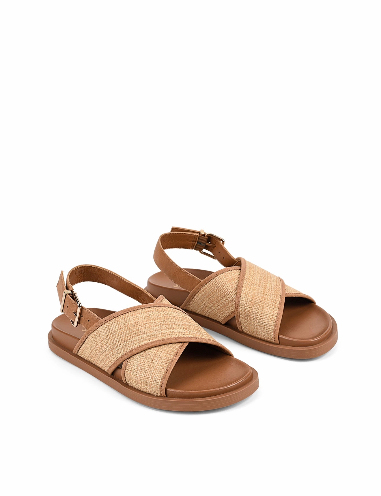 Laguna Footbed Sandals - Tan Leather and Natural Raffia