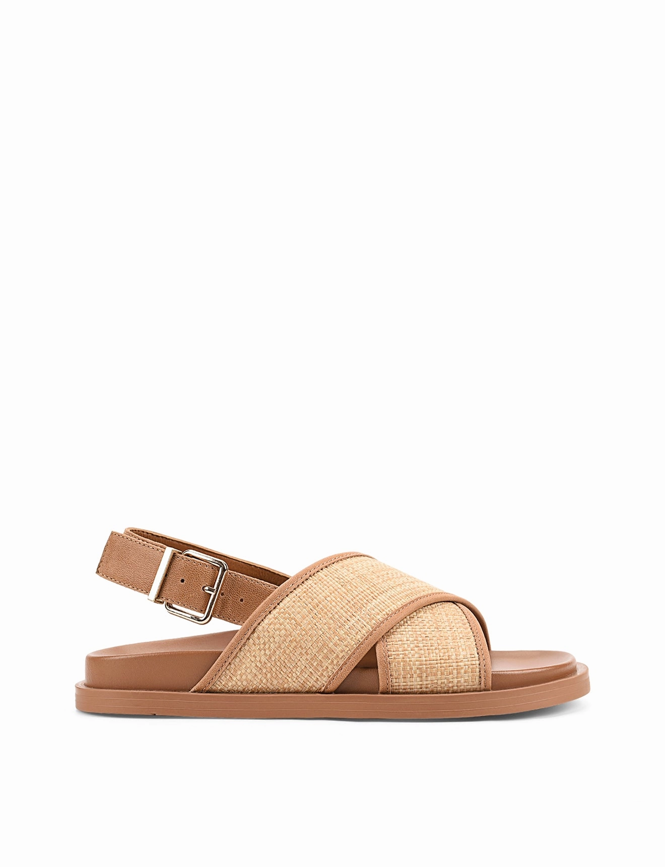 Laguna Footbed Sandals - Tan Leather and Natural Raffia
