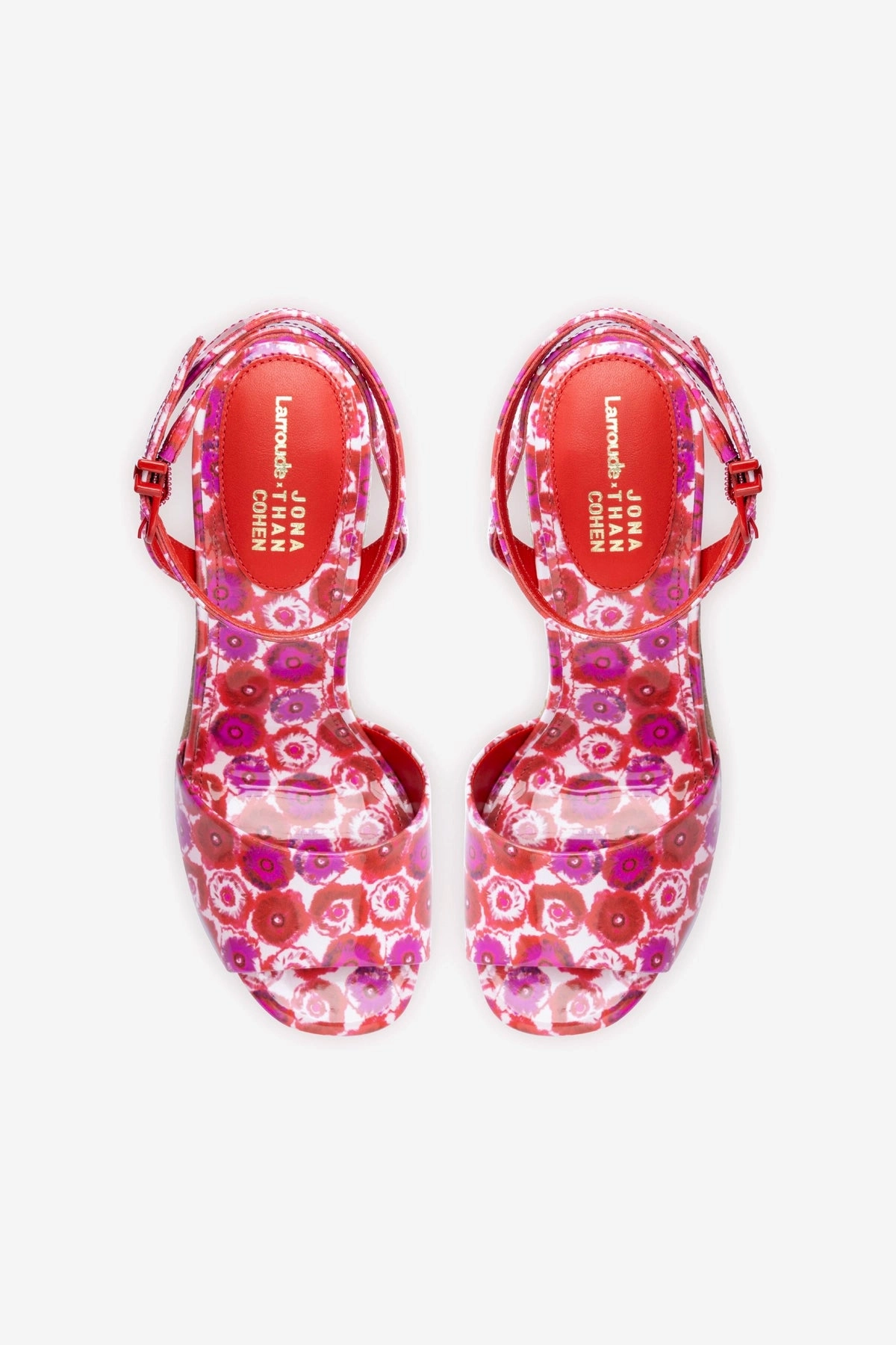 Larroudé x Jonathan Cohen Yves Wedge In Red Abstract Printed Patent Leather