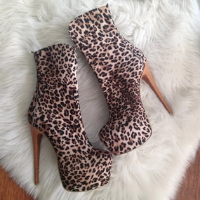 Leopard Textile High Heel Boots