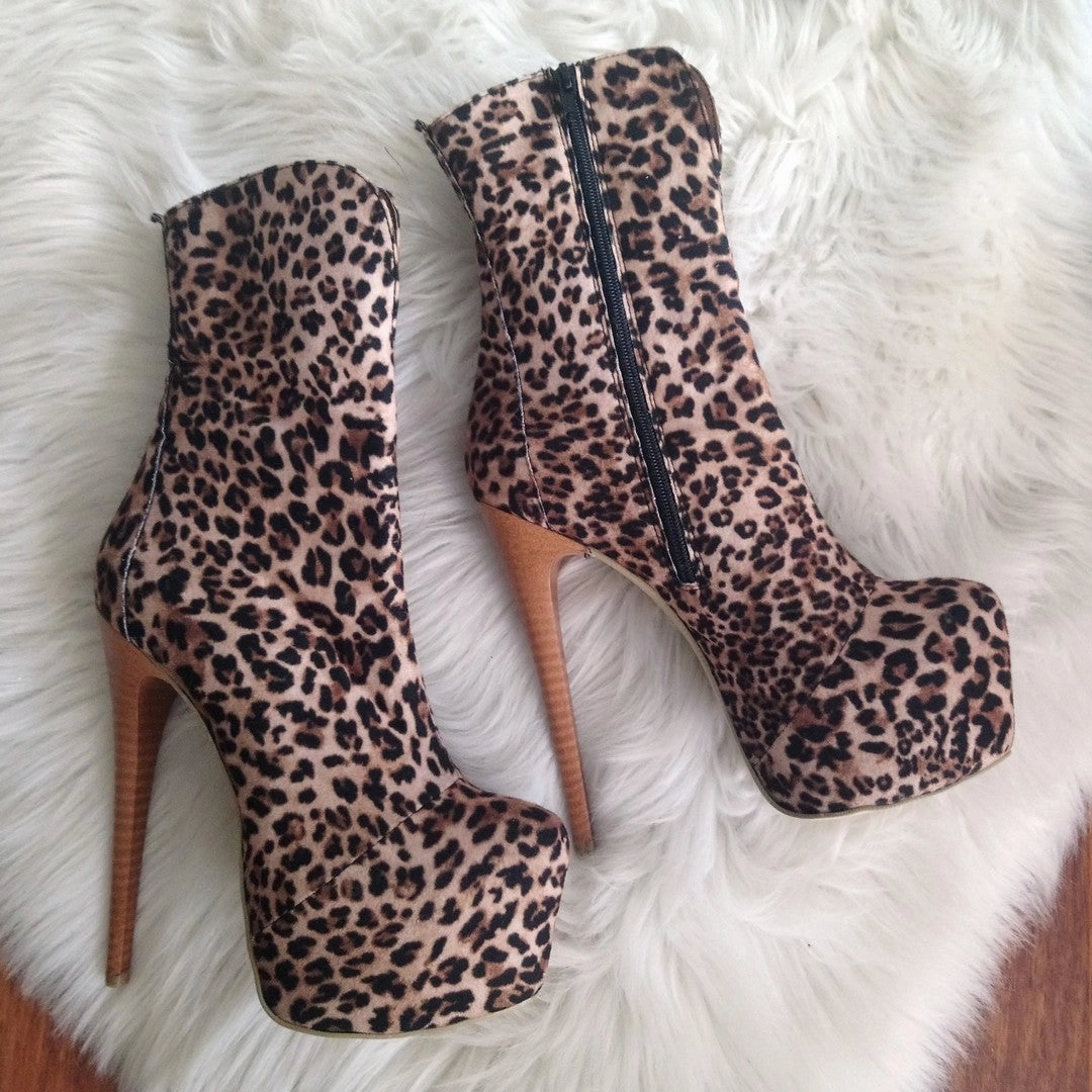 Leopard Textile High Heel Boots