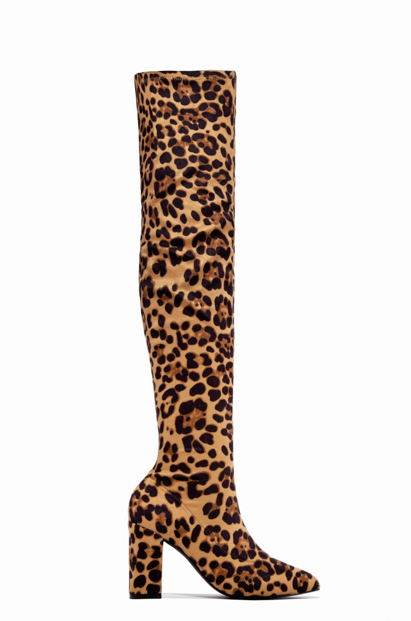Make A Statement Block Heel Over The Knee Boots - Tan Leopard