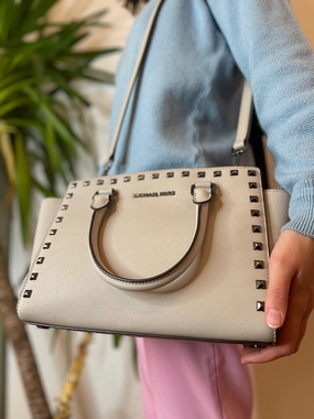 Michael Kors Grey Leather Studded Handbag