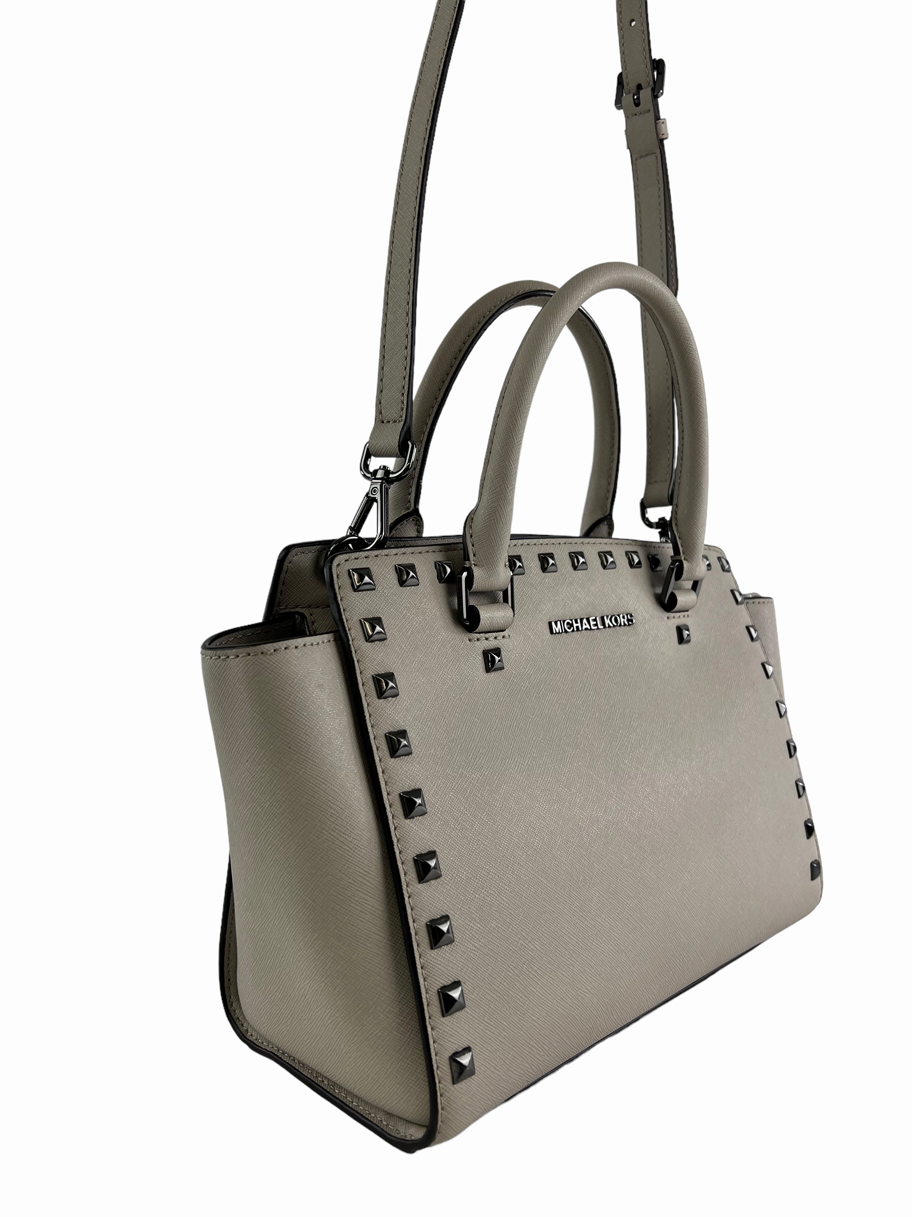 Michael Kors Grey Leather Studded Handbag