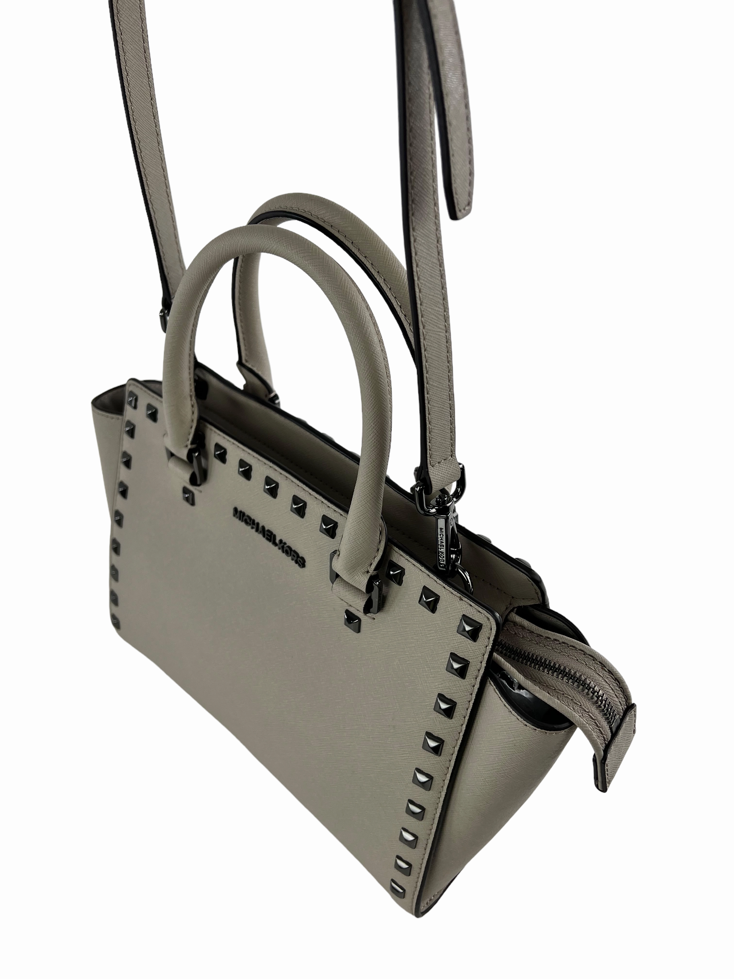 Michael Kors Grey Leather Studded Handbag