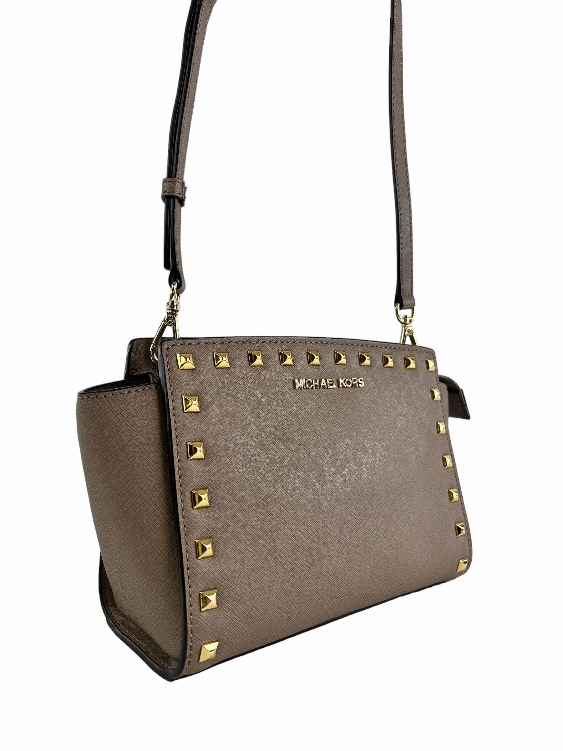 Michael Kors Small Taupe Leather Studded Crossbody