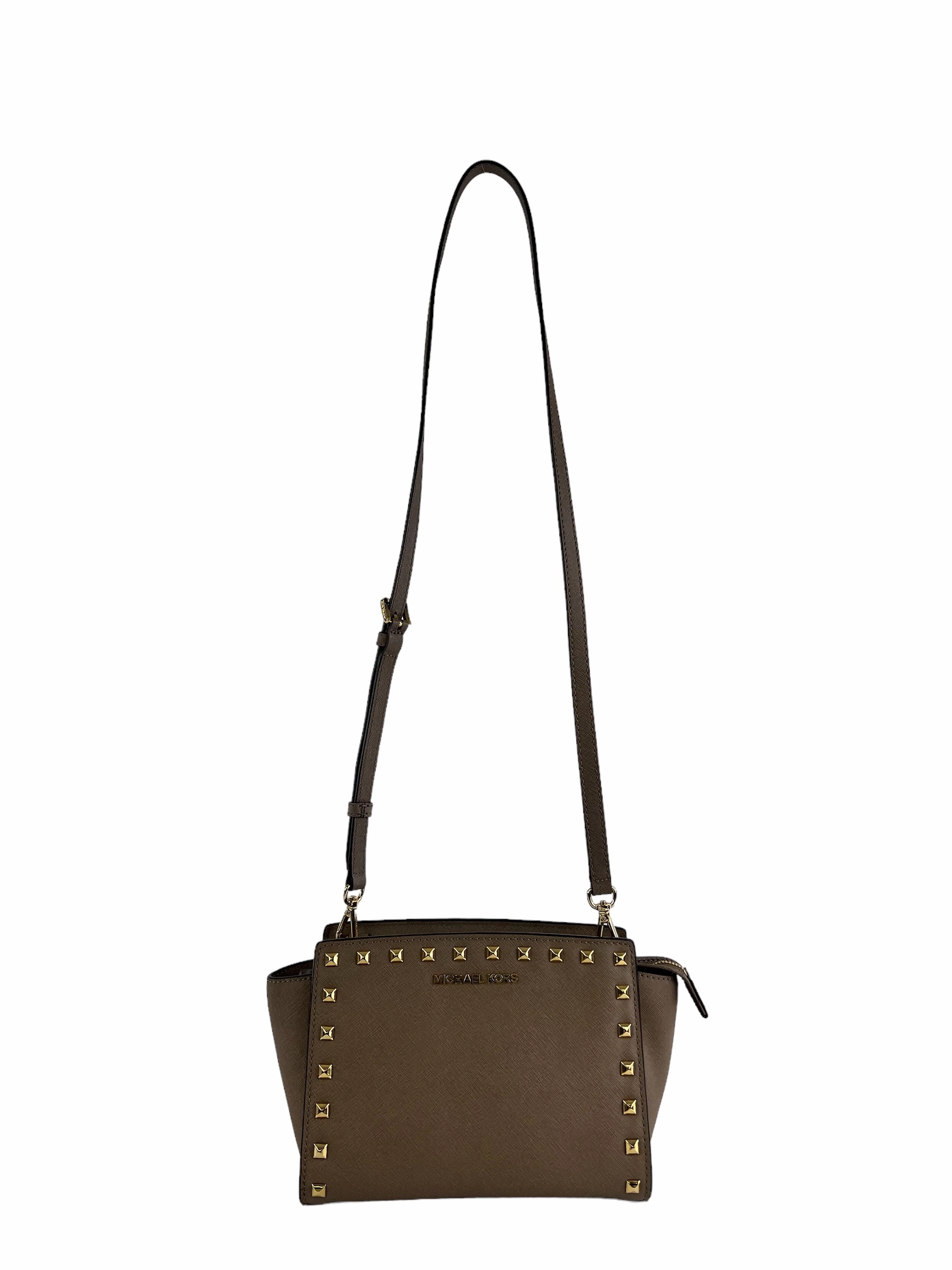 Michael Kors Small Taupe Leather Studded Crossbody