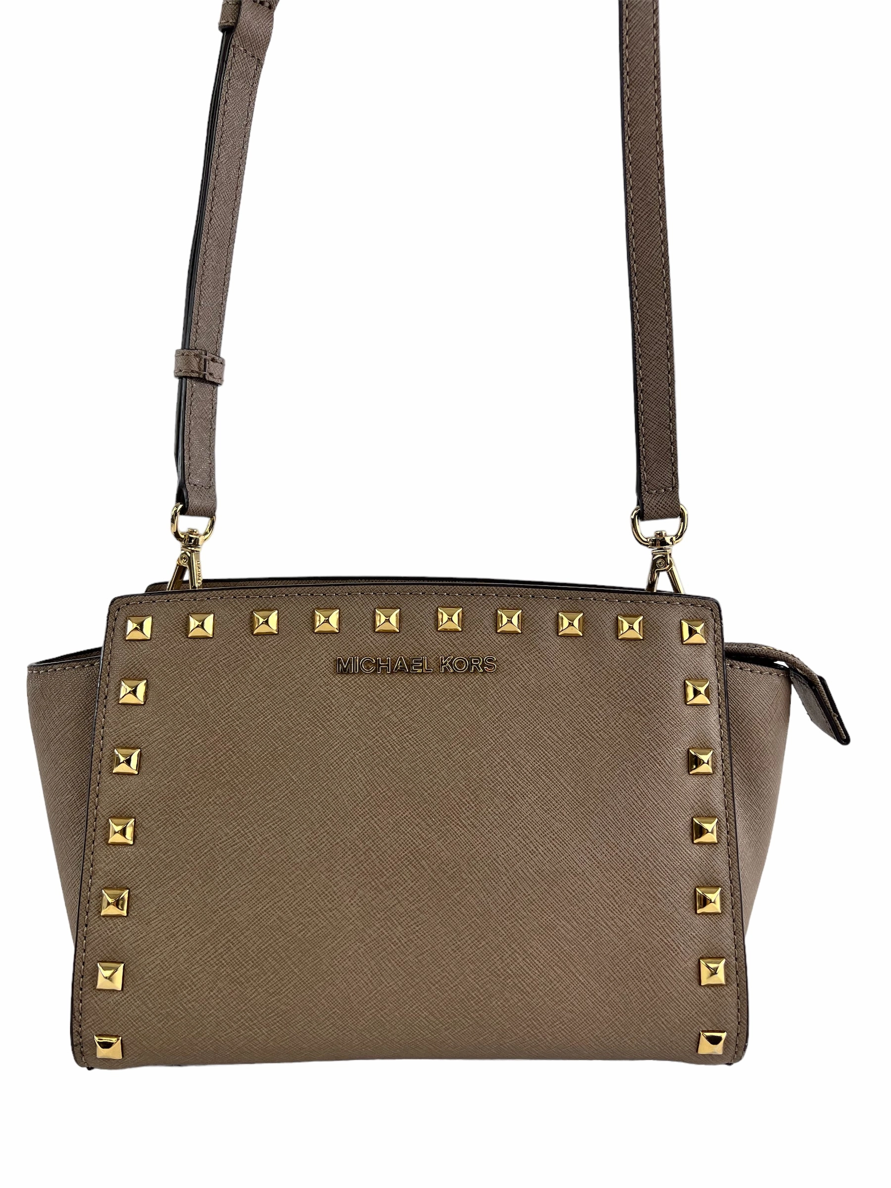 Michael Kors Small Taupe Leather Studded Crossbody
