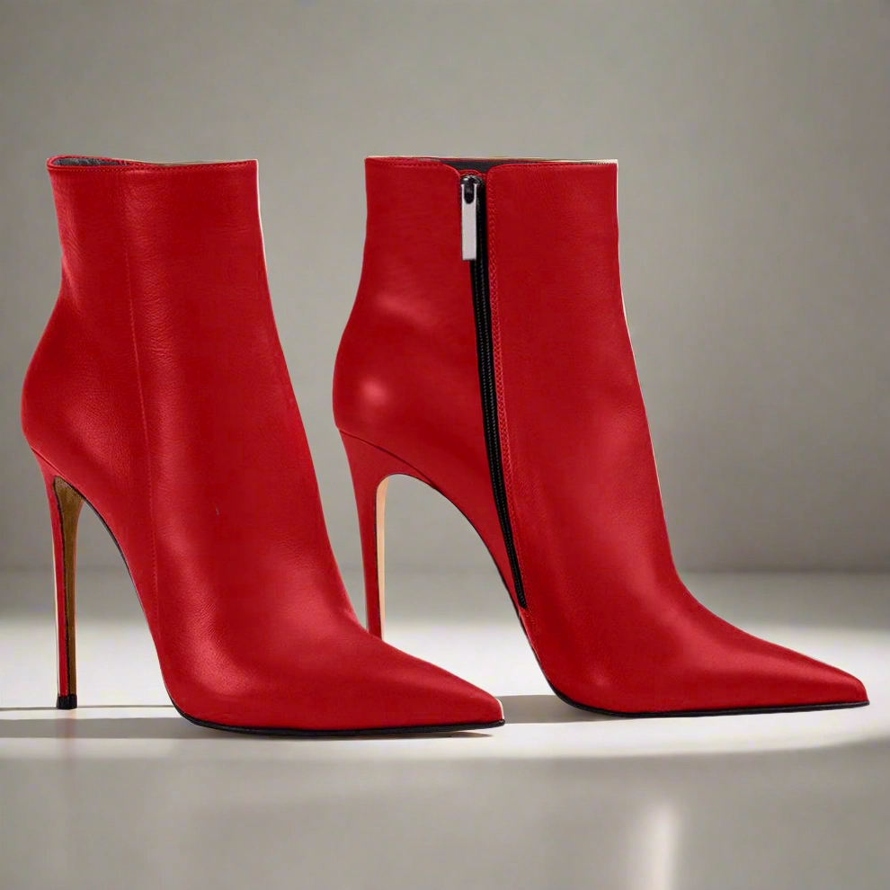 Nala Red Leather Ankle Boots