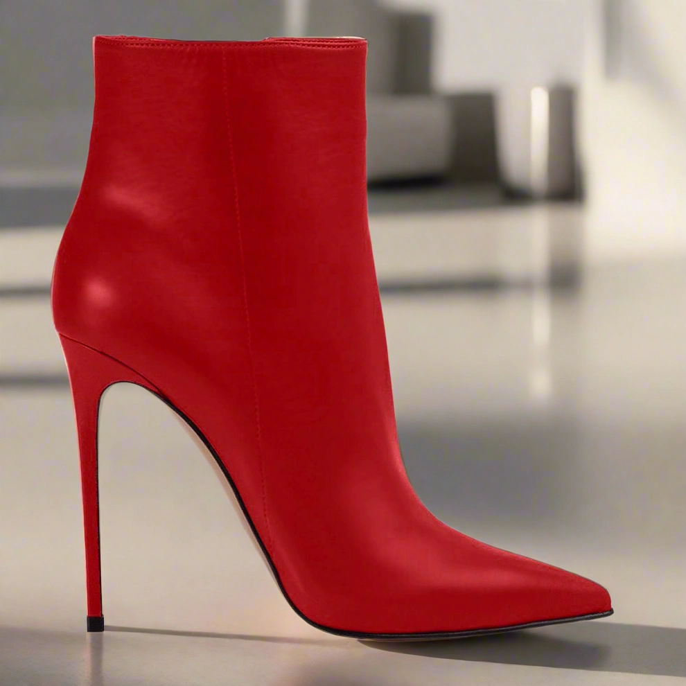 Nala Red Leather Ankle Boots