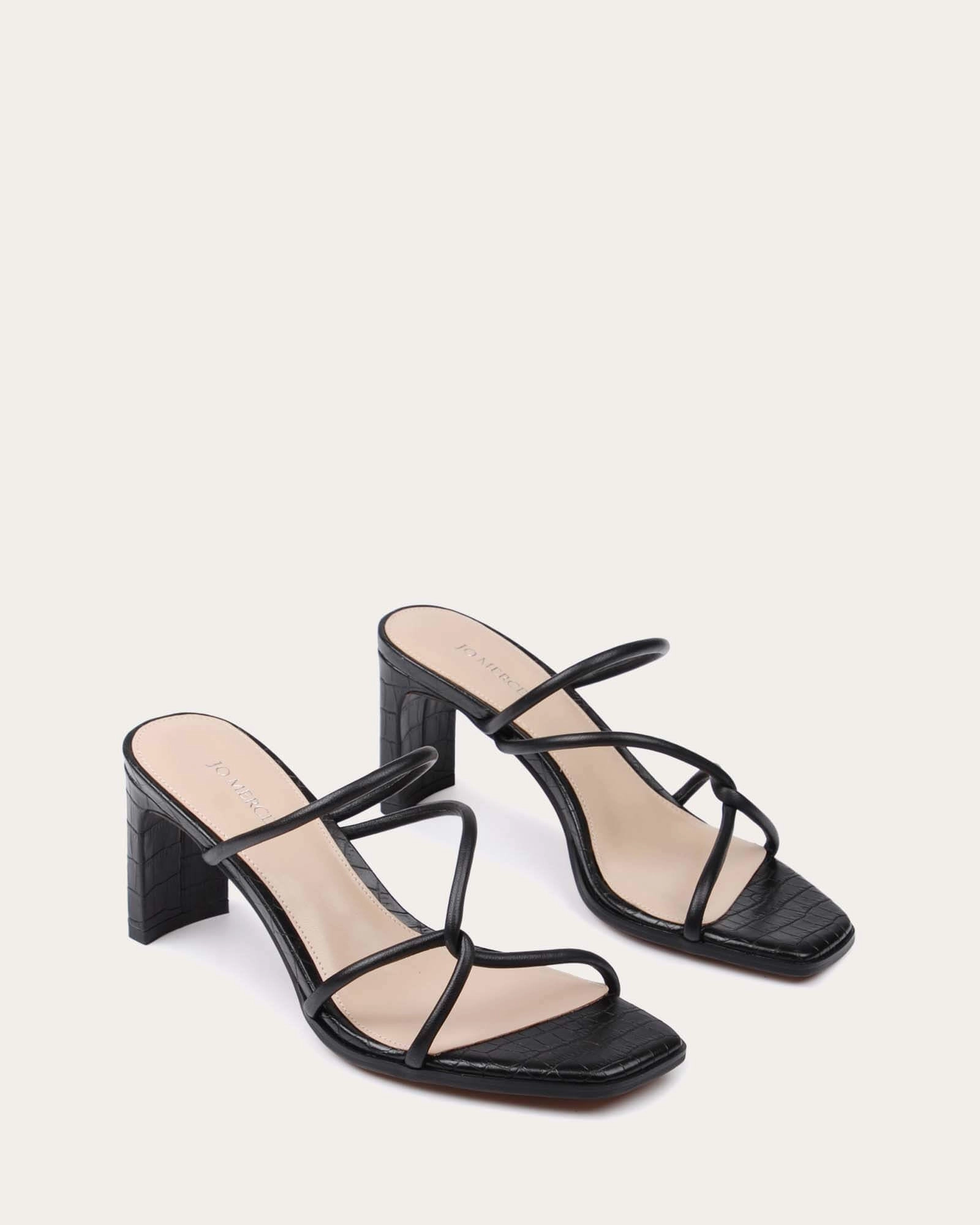 NOVI MID HEEL SANDALS BLACK LEATHER
