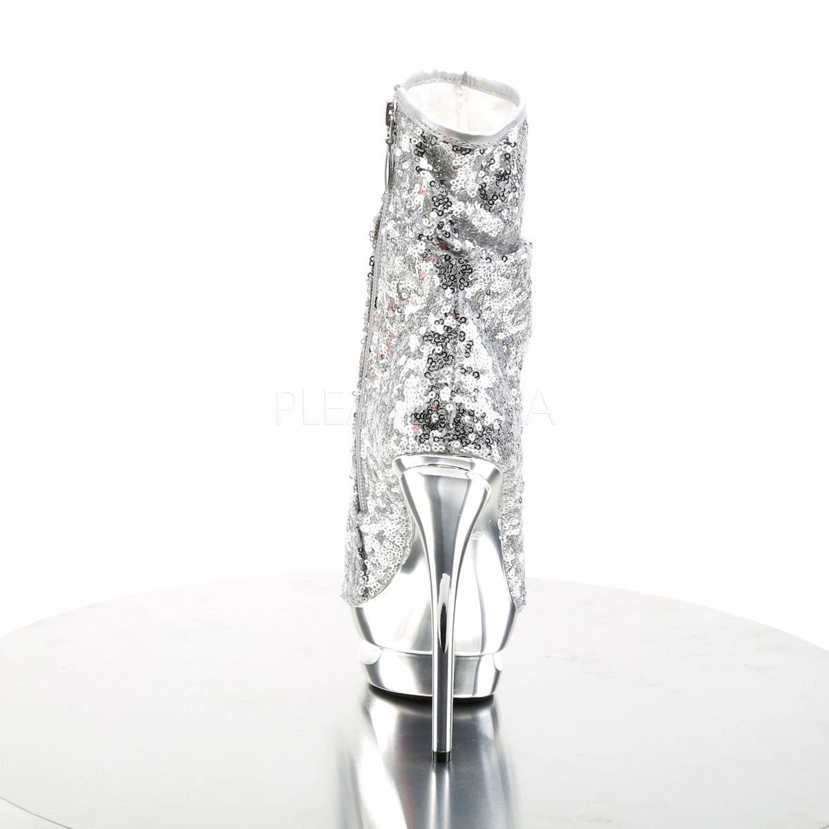 PLEASER BLONDIE-R-1008 Silver Sequins-Silver Chrome Ankle Boots