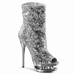 PLEASER BLONDIE-R-1008 Silver Sequins-Silver Chrome Ankle Boots