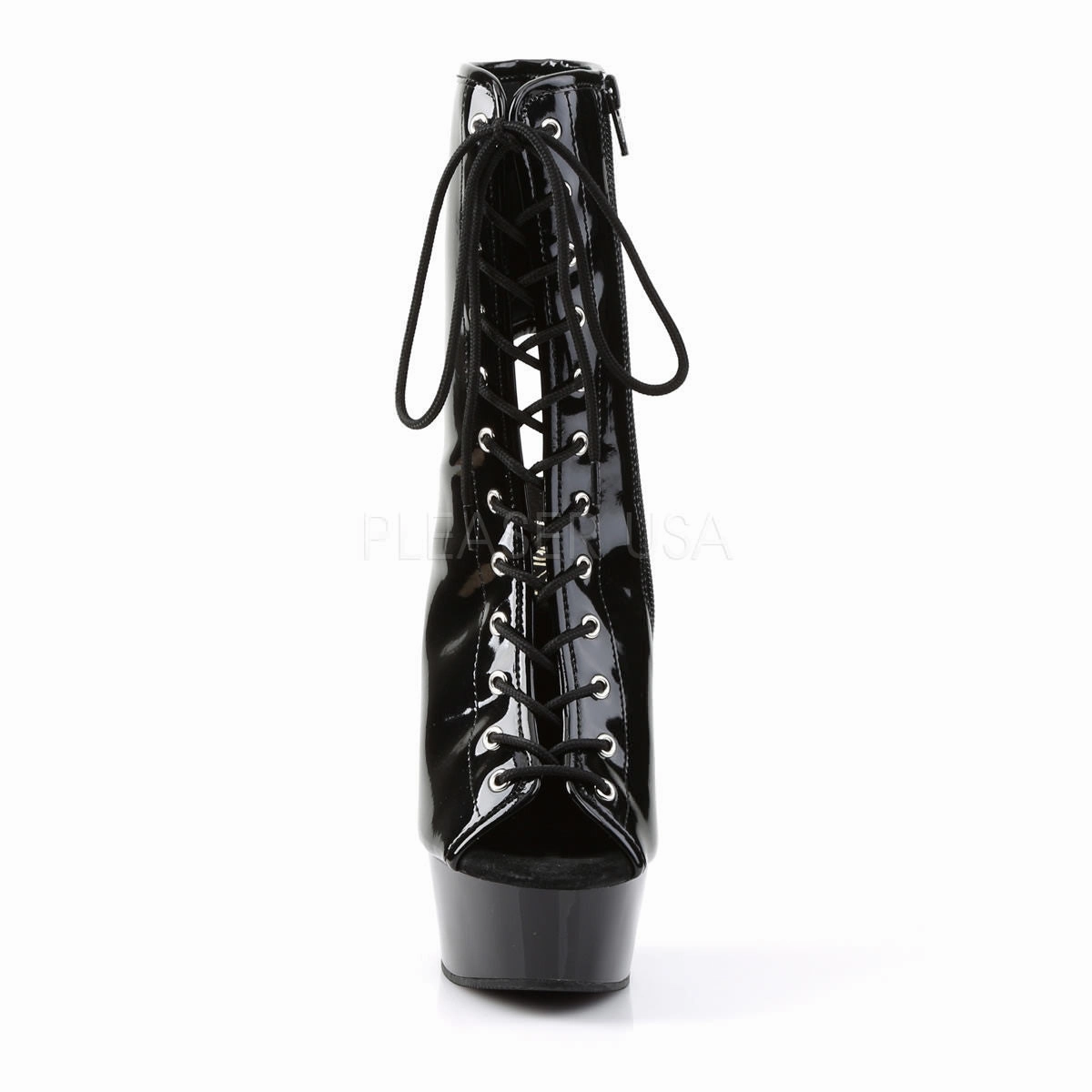 Pleaser DELIGHT-1016 Black Patent Open Toe Ankle Boots