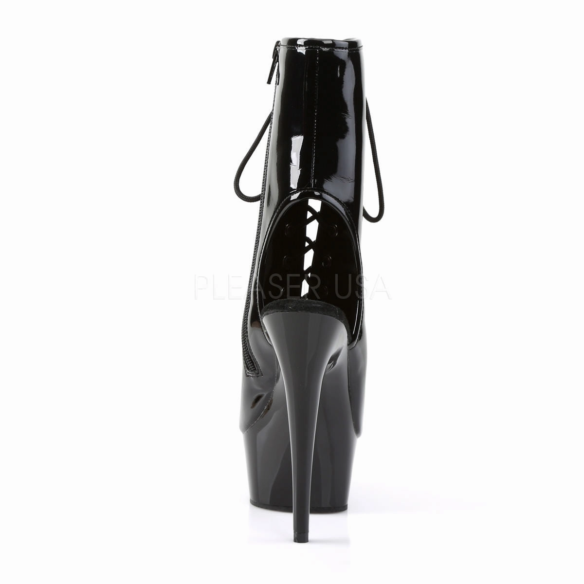 Pleaser DELIGHT-1016 Black Patent Open Toe Ankle Boots