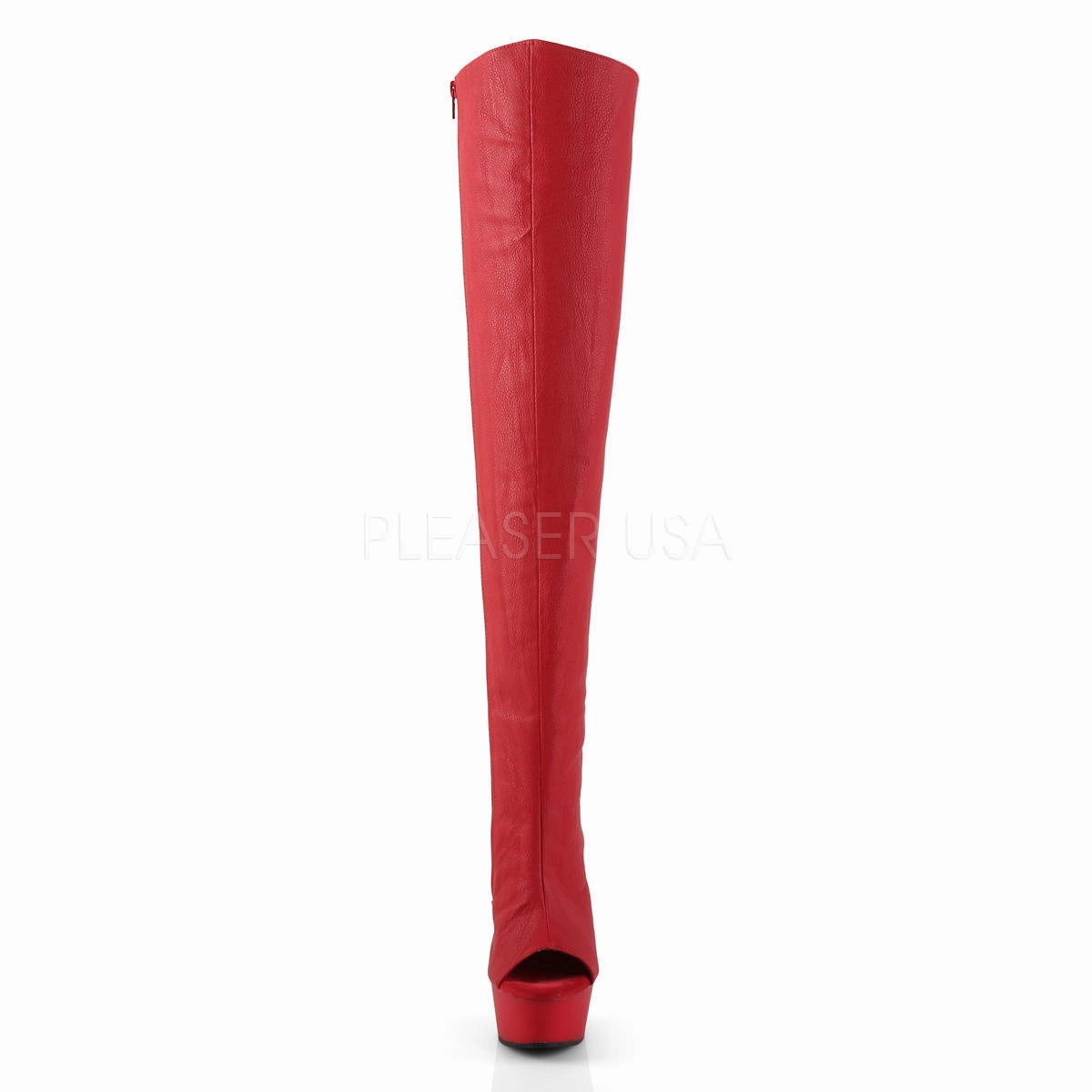 Pleaser DELIGHT-3019 Red Faux Leather Thigh High Boots With Red Matte Platform
